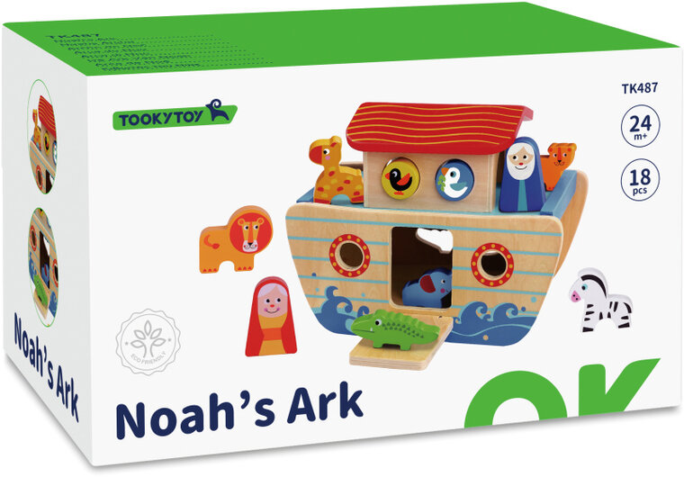 Tooky Toy Noah&#039;s Ark Houten Vormenboot 24 Maanden 18-Delig