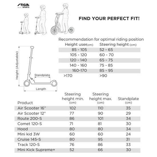 Stiga Sports Air Scooter 12 Inch Autoped Step Zwart