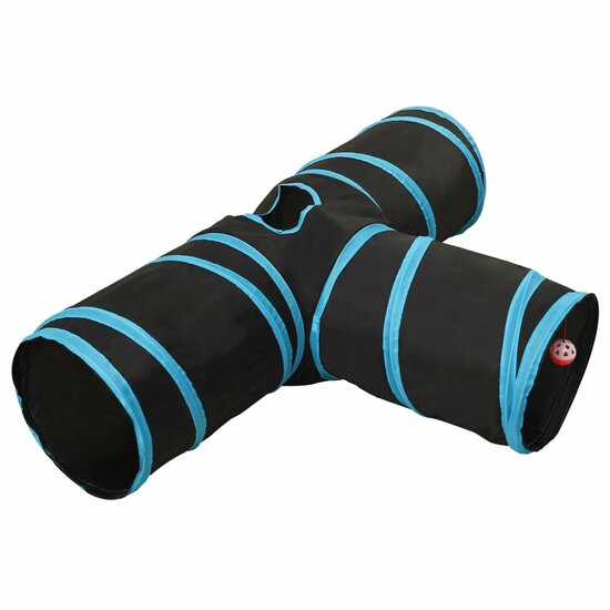 Kattentunnel 3-voudig 90 cm polyester zwart en blauw