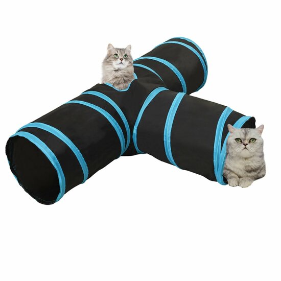 Kattentunnel 3-voudig 90 cm polyester zwart en blauw