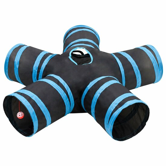 Kattentunnel 5-voudig 25 cm polyester zwart en blauw