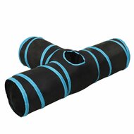 Kattentunnel 3-voudig 90 cm polyester zwart en blauw